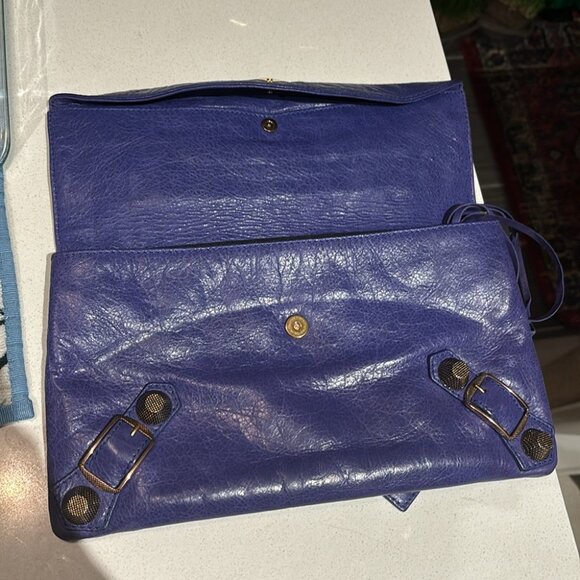 BALENCIAGA Agneau Giant 21 Rose Gold Hardware Envelope Clutch Bleu Lavande - Picture 12 of 14